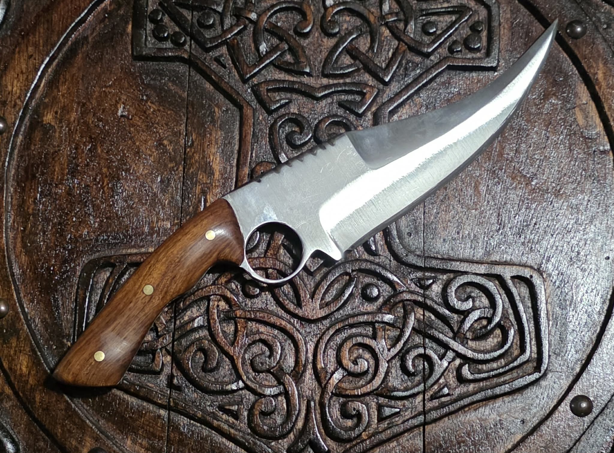 Deadeye Fixed Blade Knife - 13.5 Inch 1095 High Carbon Steel with Bog Ironwood Hilt - No Sheath